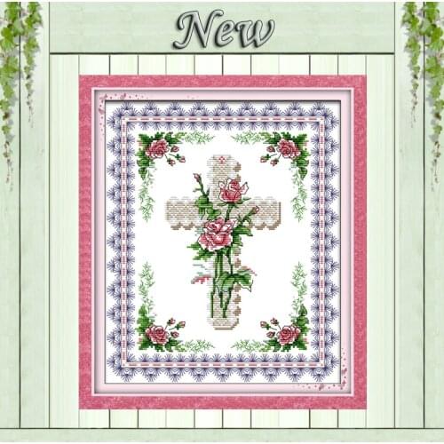 Rose & cross,11CT Counted Printed on Canvas DMC 14CT Cross Stitch kits,Embroidery Set for Needlework,house Home wall Decoration