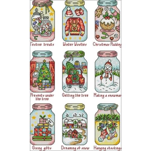 Christmas in a bottle patterns Counted Cross Stitch 11CT 14CT 18CT DIY Cross Stitch Kits Embroidery Needlework Sets home decor