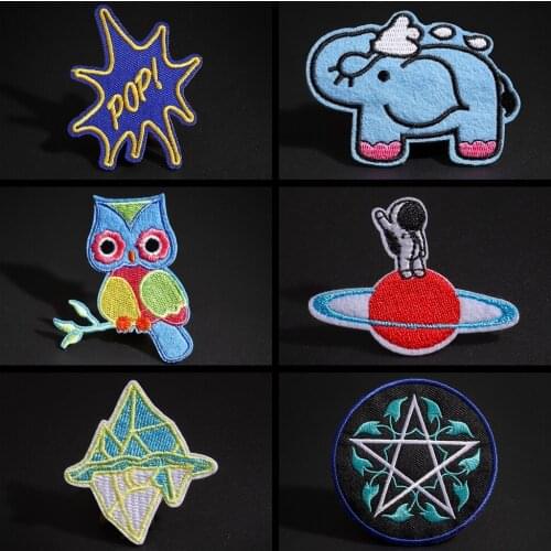 Blue Cartoon iceberg astronaut Elephant Owl Scarf hat embellishment Badge sewing and ironing on clothing girl and boy