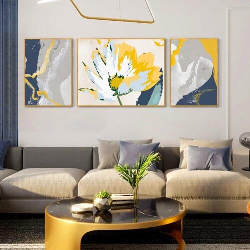 Modern Abstract Yellow Floral Oil Painting Wall Art Print Poster Pictures Canvas Painting for Living Room Home Interior Decor