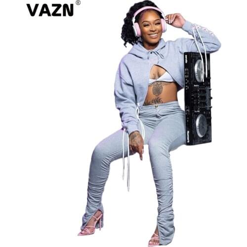 VAZN 2020 Gym Sport Running Loose Baggy Full Sleeve Print Women Casual High Street Set Holiday Women Young Energetic Set