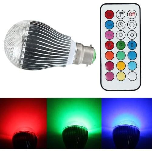 Super Bright LED Color Bulb 9W B22 Remote Control Color Changing LED Lamp Bulb RGB Color Light Aluminum and Remote Controller
