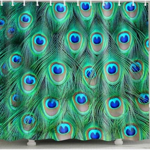 Waterproof Peacock Feather Shower Curtain for Home and Bathroom