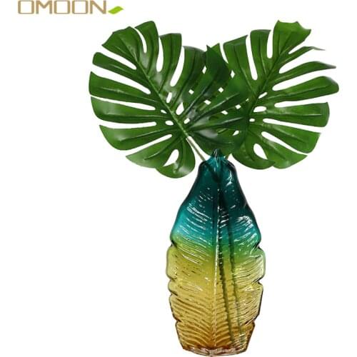 High quality leaves vase terrarium colored glass vase home decor Tabletop decorative vases for flowers wedding decoration leaf