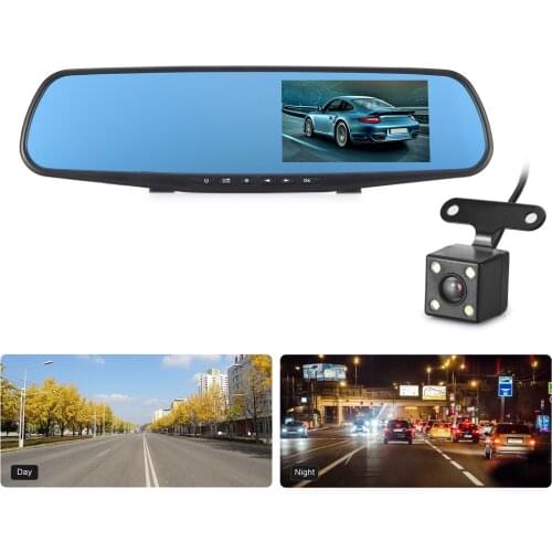 Driving Recorder 4.3 Inch Rear View Mirror Dual Lens Reversing Image With 4 Led Rear Pull Camera 1080p HD Night Vision