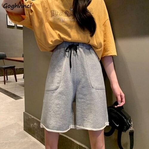 Women Shorts Cotton Baggy Big Size 2XL Knee Length Wide Leg Soft Skinny High Elastic Waist Roll Up Hem Students Casual Daily New