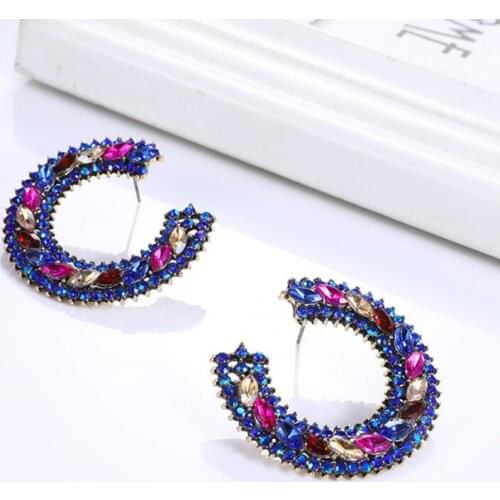 New Style Retro Deep Blue Green C-shaped Stud Earrings for Women Female Simple Earrings Wholesale