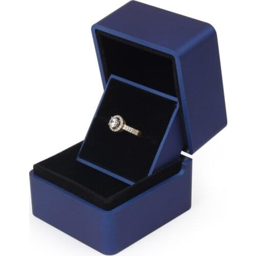 High Quality Blue Wedding Anniversary Diamond Ring Gift Display Packaging Box LED Tilt Card Slot For Women Jewelry Organizers