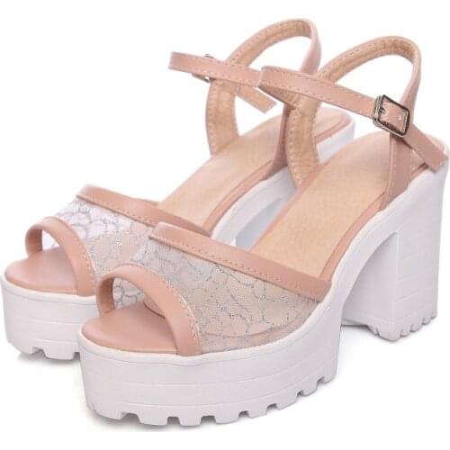 Big Size Summer Sandals Women 2017 Platform Female Thick Heel High Heels Peep Toe Sandals Shoes Sandalias Plataforma 9950-6