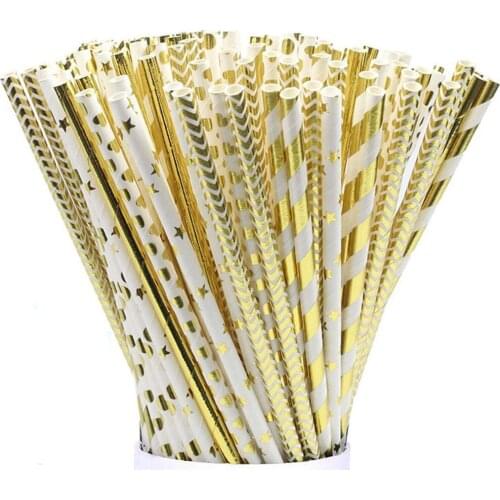 5000pcs Gold Heart Star Foil Stripe Chevron Paper Straws Baby Shower Decoration Party Wedding Halloween Christmas Event Supplies