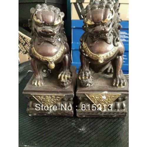 Bi00133 Chinese folk feng shui foo dog male and female bronze statue and EXTRA