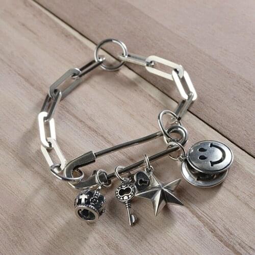 925 pure silver restoring ancient ways is Thai silver craft bracelets wholesale fashion women smile pin shape silver bracelet