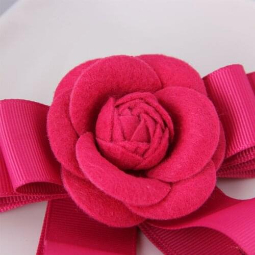 Women Classic Solid Color Imitation Wool Fabric Handmade Camellia Rose Ribbon Bow Knot Flower Brooch Pin Coat Dress Corsage Gift