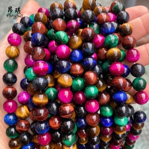 Natural Mixed Color Tiger Eye Stone Beads 6 8 10 12mm Round Loose Spacer Beads For Jewelry Making DIY Bracelet Accessories 15"