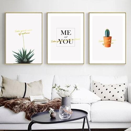 Nordic Green Plant Canvas Art Painting Cactus Wall Poster print Quotes Modern Minimalist Wall Picture for Living Room Home Decor