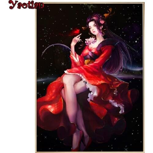 Full Diamond Painting Red dress, anime beauty Picture Of Rhinestone Diamond mosaic girl Cross Stitch Embroidery Needlework Art