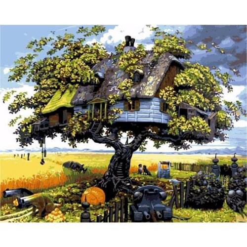 40x50 Landscape Picture By Number Tree Oil Painting On Canvas Frame Diy Craft Kits For Adults Color Drawing Home Decor Art Gift