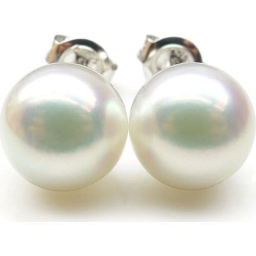 Classic AAA 7-8.5mm Genuine Akoya White Pearl Stud Earrings 925 Sterling Silver