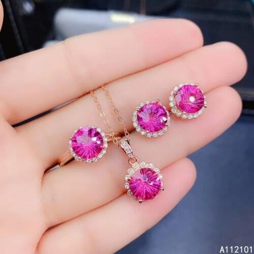 KJJEAXCMY fine Jewelry 925 sterling silver inlaid natural pink topaz popular pendant ring earring set support test Chinese style