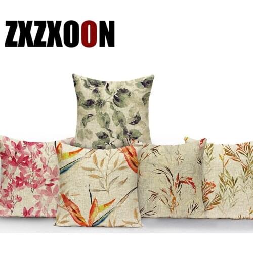 Colorful Flower Plant Leaf Leaves Polyester Square Cojines Decorativos Para Sofa Pillow Cushion Cover for Living Room