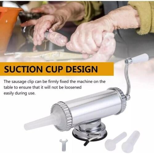 Aluminum Alloy Homemade Kitchen Hand Operated 2 LBS Sausage Maker Stuffing with 3 Filling Nozzles Attachment Suction Base