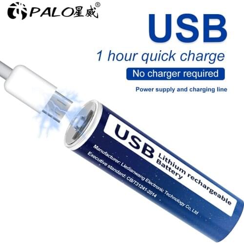 PALO High capacity 1.5V AA 2800 mWh USB rechargeable li-ion Lithium battery for Remote control wireless mouse + USB Cable