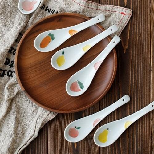 Spoon Handmade посуда для кухни фарфор Creative Ceramic Hand-painted Simple Fuit Lovely Household Soup Spoons Small Rice Ladle