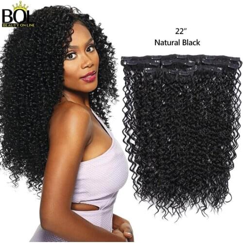 22 Inches Kinky Curly Clip in Synthetic Hair Extensions for Women 7 Individual Pieces Black Brown and Blonde Color for Choose