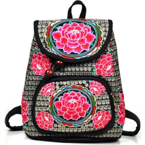 New Chinese National Wind Embroidered Bag Canvas Embroidered Backpack Shoulder Bags Flower Embroidery Student Bag