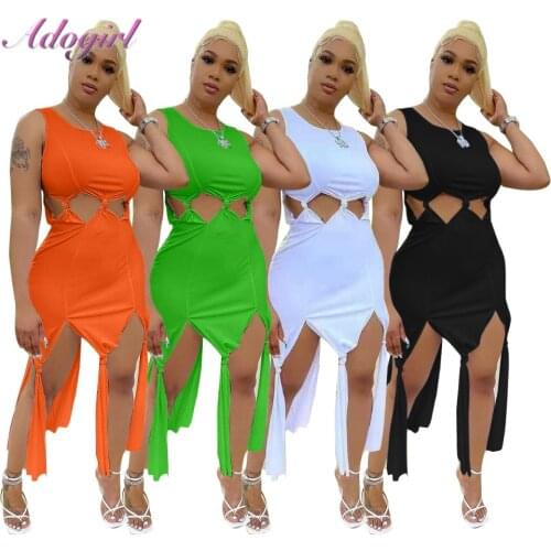 Solid Tassel Sleeveless Hollow Out Mini Dress Women Sexy See Through Bandage Party Club Bodycon Dresses Summer Beach Vestidos