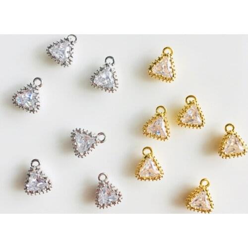 Wholesale 5 pcs/lot gold color cz stone lace triangle charms golden jewelry making craft findings DIY for women
