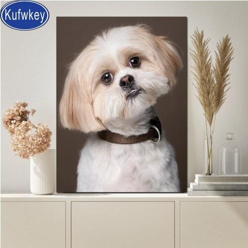 Full drill square diy diamond painting shih tzu Cute puppies diamond embroidery animal round diamond puzzle display wall Decor