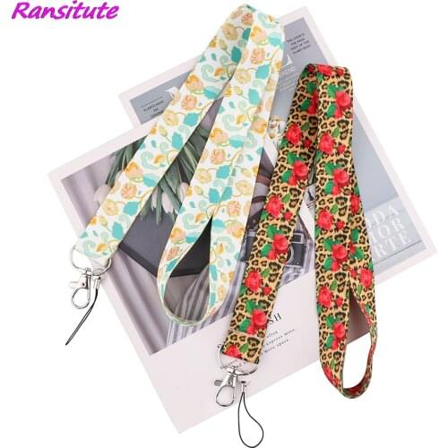 Ransitute R1950 Vintage Style Rose Flower Leopard Painting Art Key Chain Lanyard Neck Strap For Phone Keys ID Card Lanyards