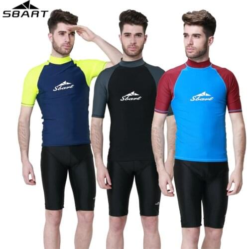 SBART Men Surfing Snorkeling Windsurf Wetsuit Diving Suit Tops UPF50+ Rashguard Short Sleeves Swimming Swimwear Clothing 724