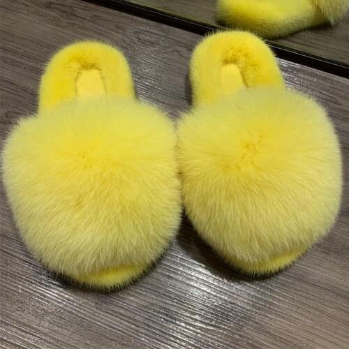 Mink fur slippers women real mink fur slides ladies mink fur flat with slippers