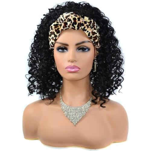 Yunrong Synthetic Wig Turban wig Kinky Curly Wig With Bangs African Women Afro Puff Headwrap Wigs