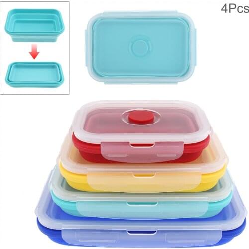 Collapsible Lunchbox Portable Rectangle Silicone Folding Bento Box with Sealing Plug for - 40 Centigrade ~ 240 Centigrade
