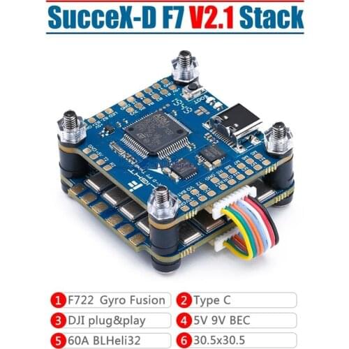 IFlight SucceX-D F7 Stack with SucceX D F7 TwinG V2.1 FC / SucceX 60A V2 Plus BLHeli_32 2-6S ESC for DJI Air Unit FPV system