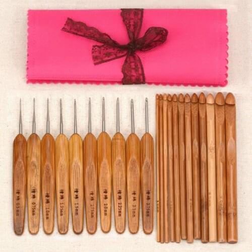 2 Style Carbonization Crochet Hook Suit Weave Tool Bamboo Handle Circle Head sewing needles Hook Costura agulha de croche