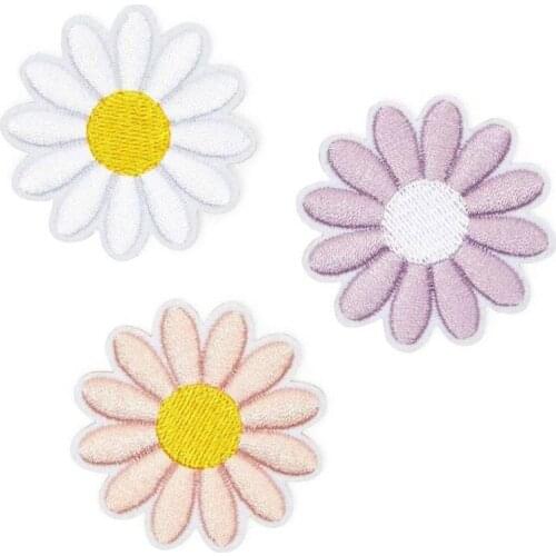 Embroidery Fresh Daisy Flowers Variety Purple White Colors Iron/Sew on backing Patches for Girls Clothing Shoes and All