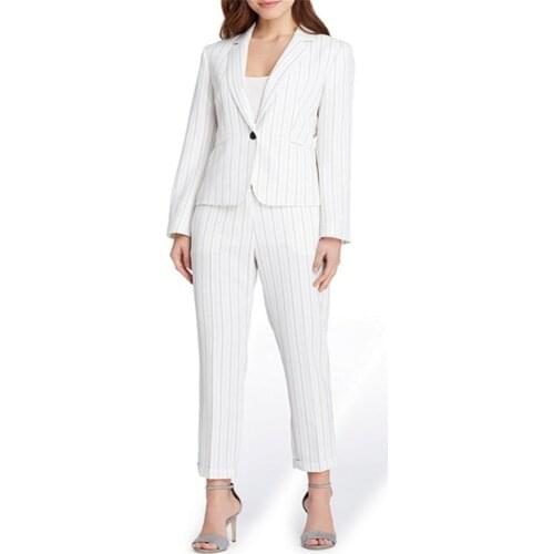 Custom Made White Stripe Womens Pants Normcore Cool Girl Suits Work Suits Office Lady Suits 2 Piece Jacket/Pants