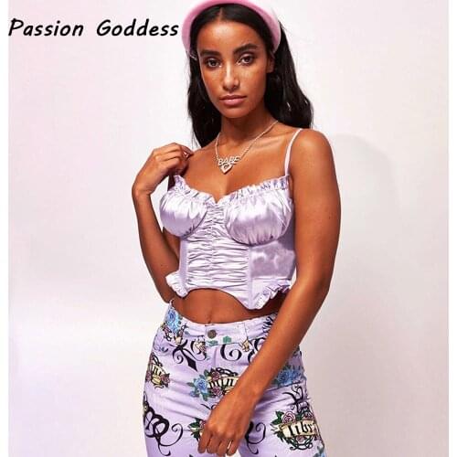 Leisure Women Cute Ruffles Satin Camisole Tops Harajuku Pure Chiffon Satin Sleeveless Crop Shirts Camis Summer Navel Tops Mujer