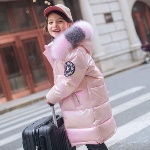 Teen Girls Winter Warm Down Jacket Bright Fabric Colorful Fur Hoodies Coat 2020 New Thicken Girls Outerwear