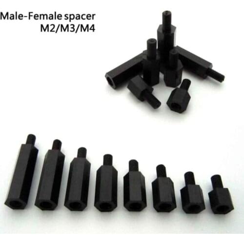 100pcs Black Plastic Nylon M2 M3 Hex Column Standoff Spacer Phillips Screw Male-Female Spacer M2/M3 * L + 6mm