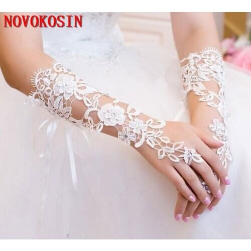 2019 Fingerless Bridal Gloves, Wedding Elbow Length gloves, Embroidered Beading wedding Accessories