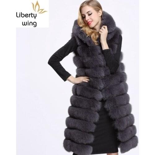 2020 Fashion Women Hoody Faux Fox Fur Vest Slim Fit Sleeveless Long Outwear Casual Thick Warm Winter Party Coats Plus Size S-4XL
