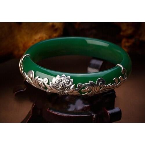 2020 new S925 pure silver jewelry round full President Lotus chalcedony bracelet for woman