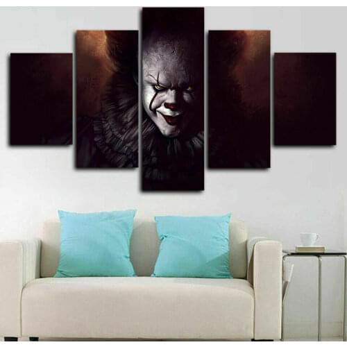 No Framed Canvas 5Pcs Pennywise Clown Movie Wall Art Posters Pictures Paintings Home Decor Accessories Living Room Decoration