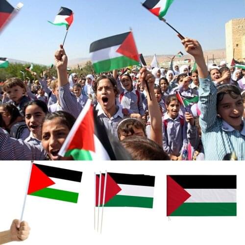 50/100pcs Palestine Flags Small 14x21cm Gaza Free Palestinian Polyester Banner Car Decoration Parade Hand Swinging Flag Supplies