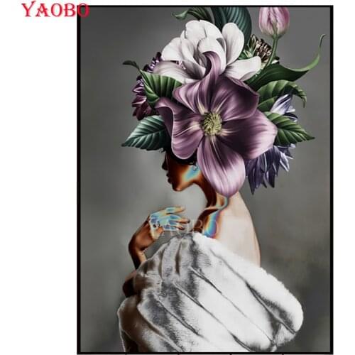 5d Rhinestone for Embroidery Nordic fashion woman with flowers Diy Diamond Painting Cross Stitch Full Round Square Mosaic kit